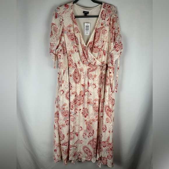 Torrid Midi Challis Flutter Sleeve Paisley Print Linen Surplice Dress NWT - Picture 3 of 10